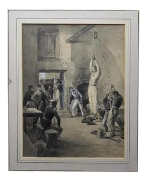 Edoardo Matania, Garibaldi Tortured in South America, Ink and Tempera, 20th Century