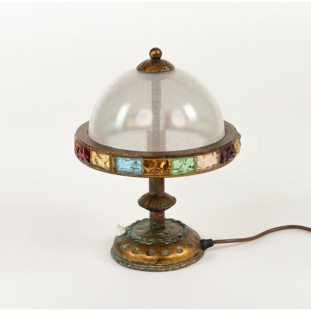 Glass Table Lamps in Wrought Iron and Hammered Glass attributed to Longobard, Italy, 1970s, Set of 2 For Sale - Image 7 of 14