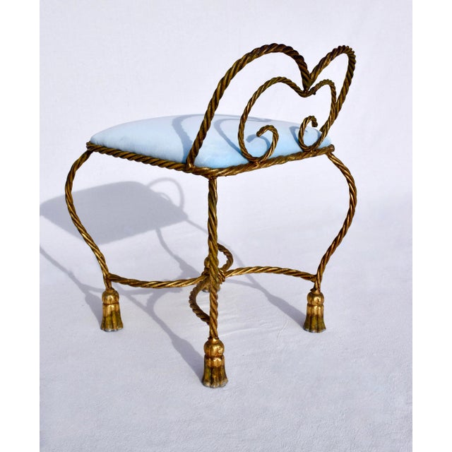 Gold Hollywood Regency Gilt Iron Rope and Tassel Bench Stool. Italy, 1950's For Sale - Image 8 of 10