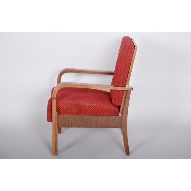 1930s Czech Art Deco Upholstered Walnut Lounge Chairs, 1930s, Set of 2 For Sale - Image 5 of 12