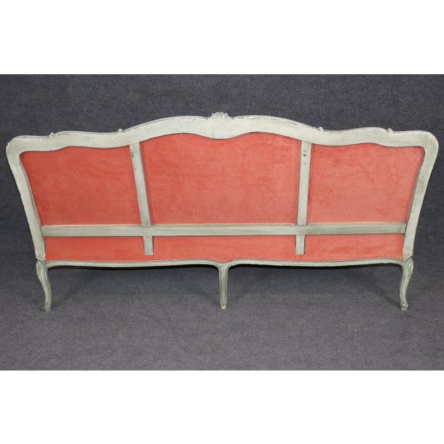 French Antique French Louis XV Style Distressed Paint Decorated and Carved Sofa For Sale - Image 3 of 13