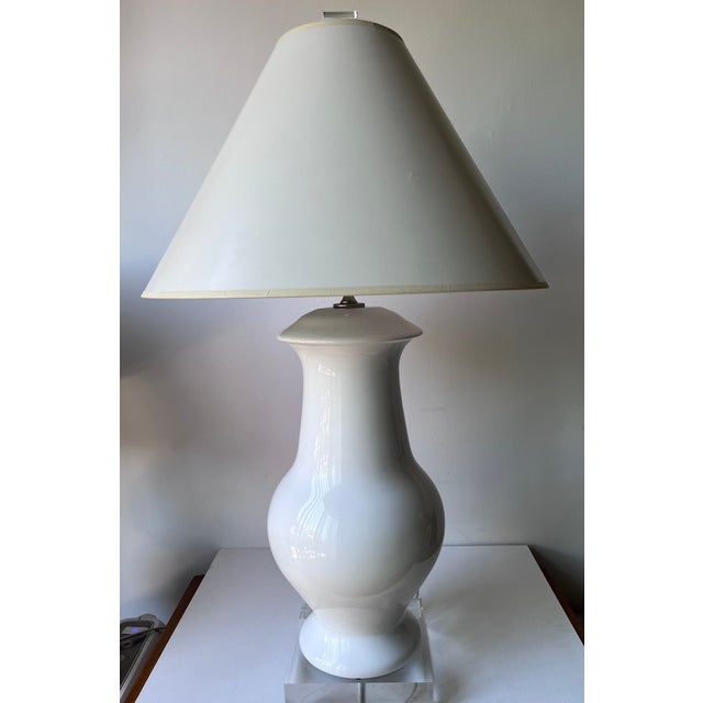 This gorgeous large pair of White ceramic lamps feature square lucite bases as shown. Made in Italy by exclusive maker,...