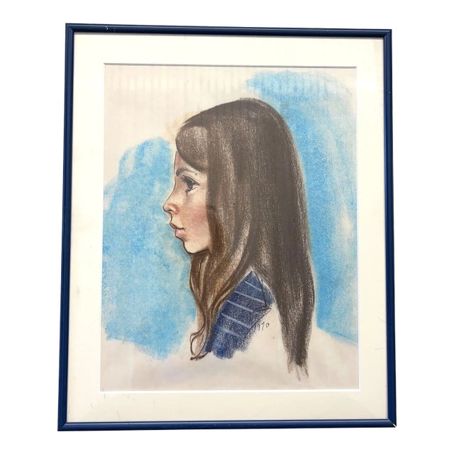 Original Pastel 1970’s Portrait of a Young Brunette For Sale