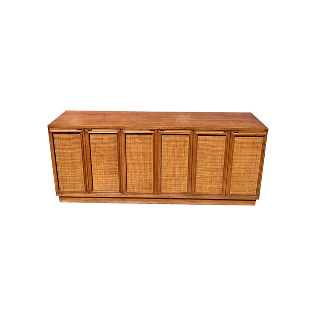 Vintage Mid Century Modern Cane Front Credenza Cabinet For Sale - Image 4 of 8