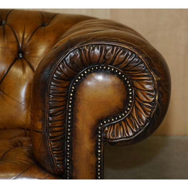 Chesterfield Armchair Whisky Brown Leather For Sale - Image 9 of 18