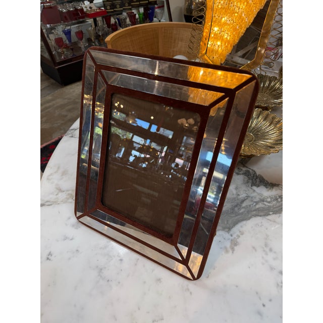 1970s Italian Chrome and Burgundy Suede Picture Frame, 1970s For Sale - Image 5 of 9