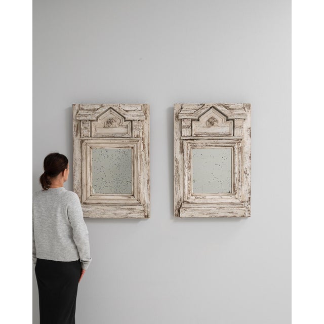 French 19th Century French Pair Of White Patinated Wooden Mirrors For Sale - Image 3 of 10