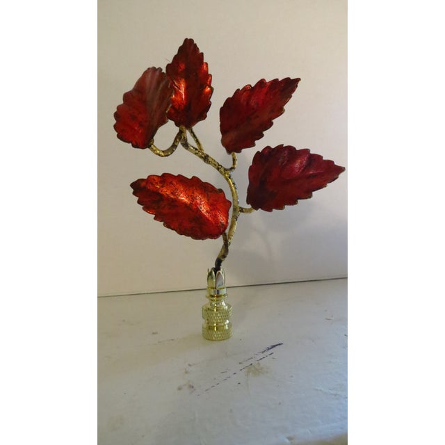 Vintage Italian Gold and Red Tole Leaf Lamp Finial by C. Damien Fox For Sale - Image 4 of 6