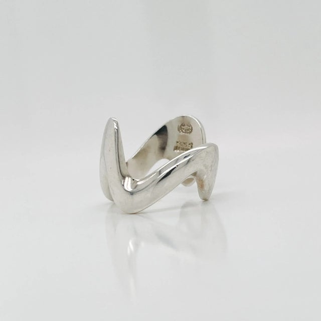 Mid 20th Century Vintage Modernist Georg Jensen Sterling Silver Ring Model No. A 77 C by Ole Ishøj Size 5.5 For Sale - Image 5 of 10