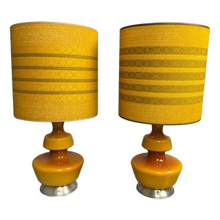 Mid-Century Ochre Yellow Opaline Glass Table Lamp with Shade from Glasfabriek De Rupel, Belgium, 1960s For Sale