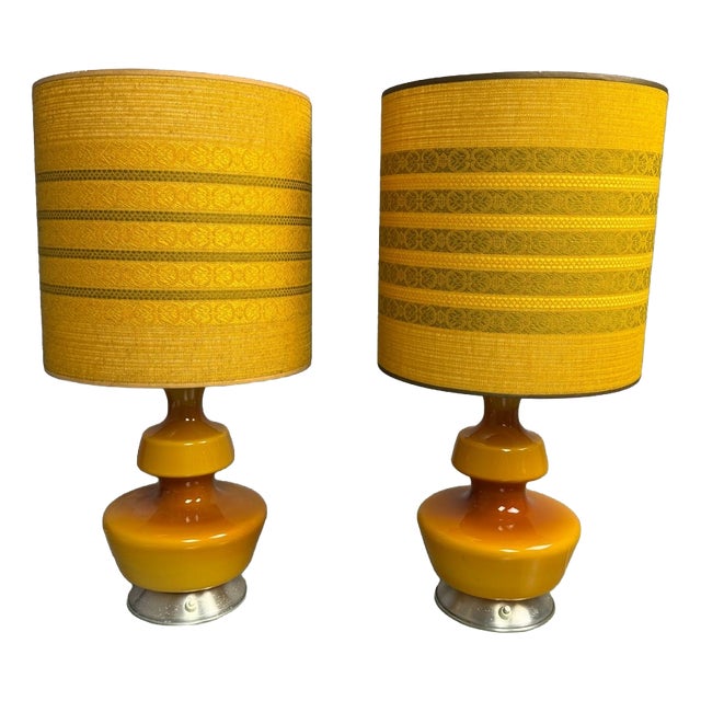 Mid-Century Ochre Yellow Opaline Glass Table Lamp with Shade from Glasfabriek De Rupel, Belgium, 1960s For Sale