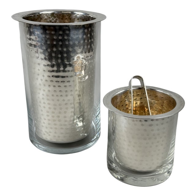Silver Plated Ice Bucket and Bottle Holder Set by Paola Navone, 1990s, Set of 2 For Sale