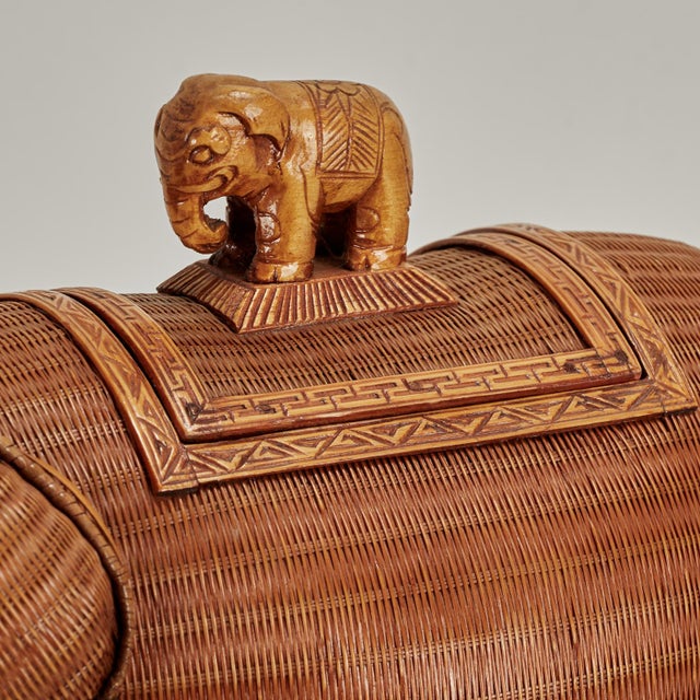 Brown Vintage Chinese Wicker Elephant Box From the Shanghai Collection For Sale - Image 8 of 14