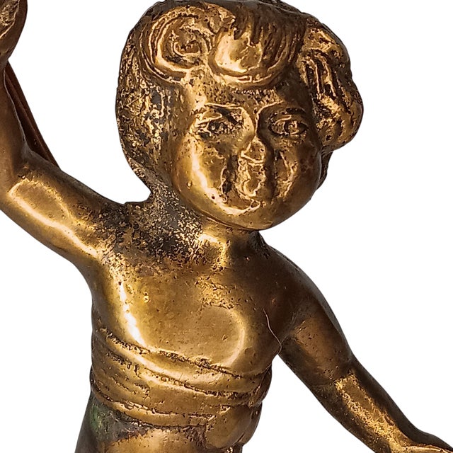 Vintage 1950's Brass Victorian Cherub Table Lamp For Sale - Image 9 of 18