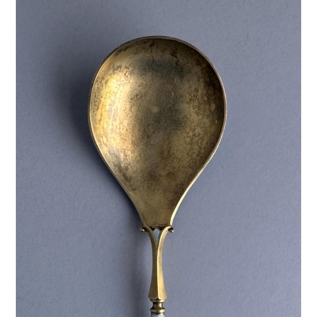 David Andersen Mid 20th Century David Andersen Oslo Norway Sterling Silver Gilt Blue Guilloche Enamel Large Serving Spoon, Post-1940 For Sale - Image 4 of 12