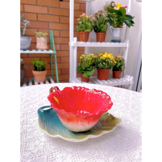 Handmade 3d Floral Ceramic Cups With a Rustic, Natural Style For Sale - Image 4 of 4