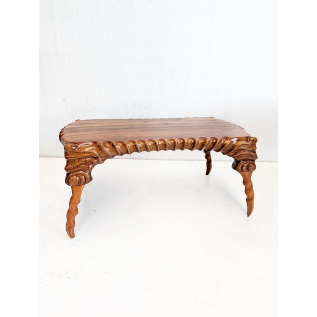 Boho Chic Handcarved Suar Wood Coffee Table, 1960s For Sale - Image 3 of 8