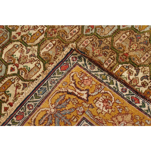 Textile Antique Jerusalem Beige-Brown and Blue Wool Geometric-Floral Rug For Sale - Image 7 of 7