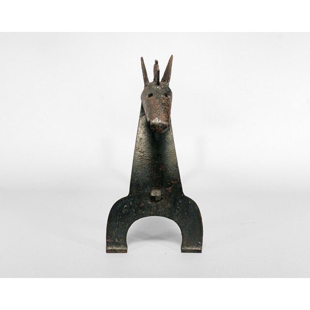 Mid-Century Brutalist Wrought Iron Horse Andirons or Fire Dogs, 1950s, Set of 2 For Sale - Image 4 of 6