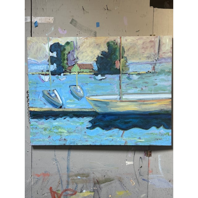 Large California Landscape Boat Harbor Hartman For Sale - Image 4 of 6