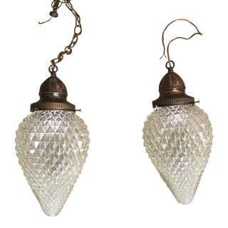 Vintage Cut Glass Tear Drop Pendants - Pair For Sale