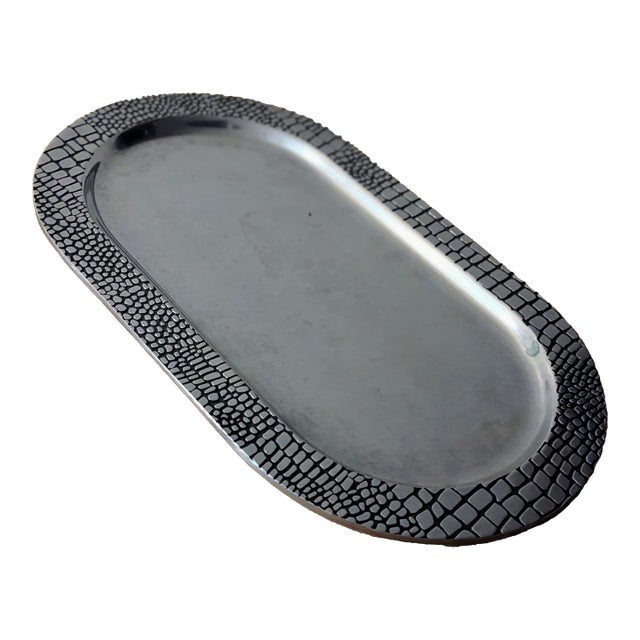Large 90's Alligator/Crocodile Pattern Bordered Pewter Tray or Platter by Wilton Armetale For Sale