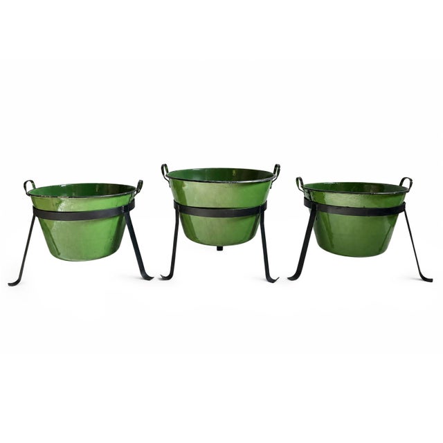 Mid 20th Century Vintage Hungarian Green Enamel Tub W/Iron Stand For Sale - Image 5 of 10