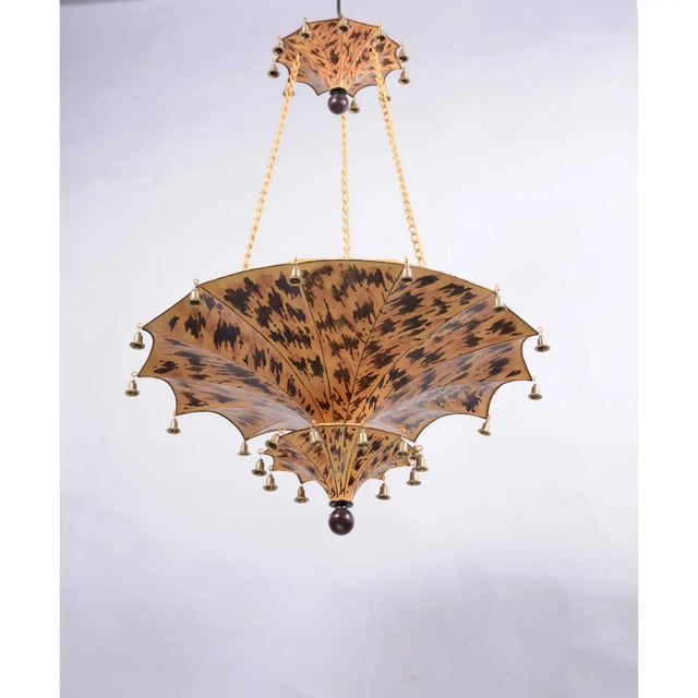 Art Deco Vintage Art Deco Two-Tiers Upside Down Umbrella Ceiling Chandelier With Faux Tortoiseshell For Sale - Image 3 of 8