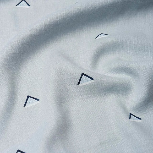 Schumacher Schumacher X Caroline Z Hurley Overlapping Triangles Fabric In Navy And White On Sky For Sale - Image 4 of 5