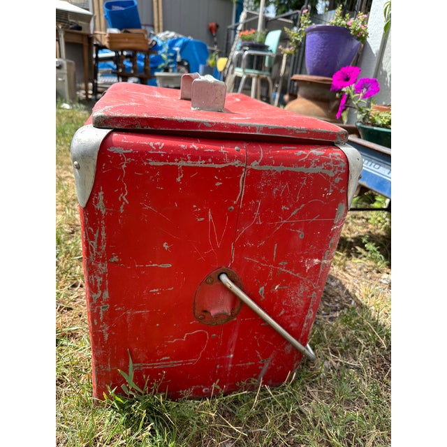 Vintage Coca-Cola Embossed Steel Picnic Cooler Progress Refrigerator Original For Sale - Image 6 of 11