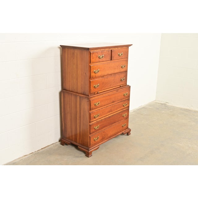 L. & J.G. Stickley, Inc. L. & J. G. Stickley Georgian Solid Cherry Wood Eight-Drawer Highboy Dresser, 1957 For Sale - Image 4 of 15