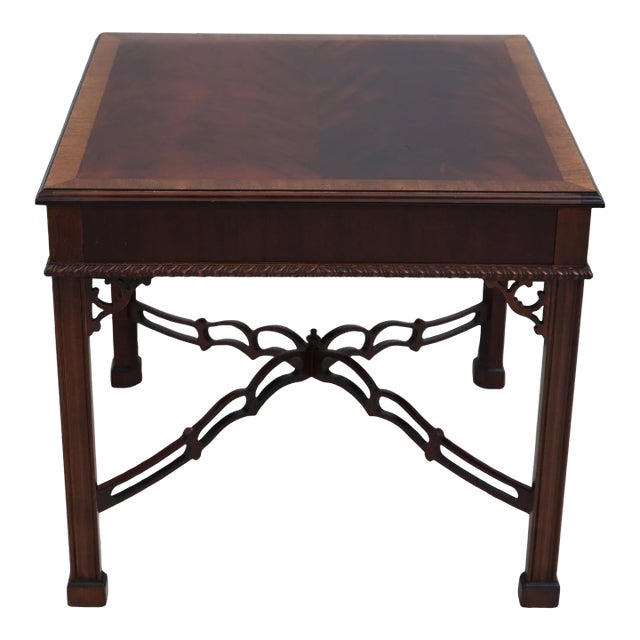 Chippendale Style Figural Banded Mahogany Lamp Table For Sale