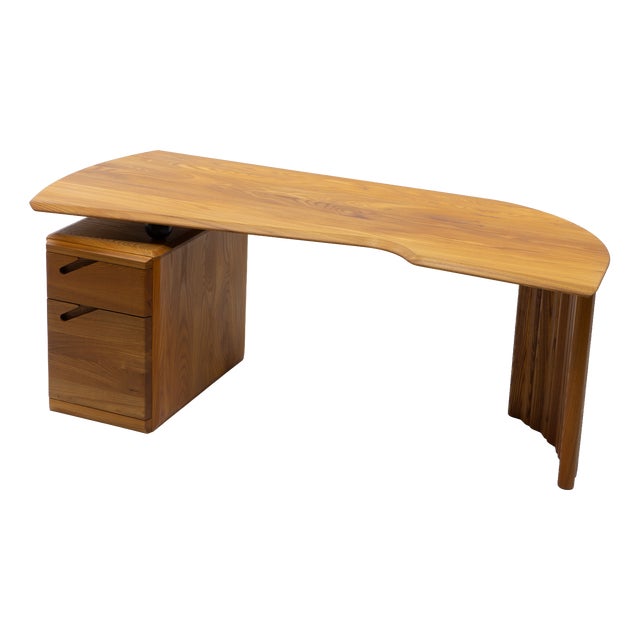 Curved Desk in Elm from Seltz, France, 1980s For Sale