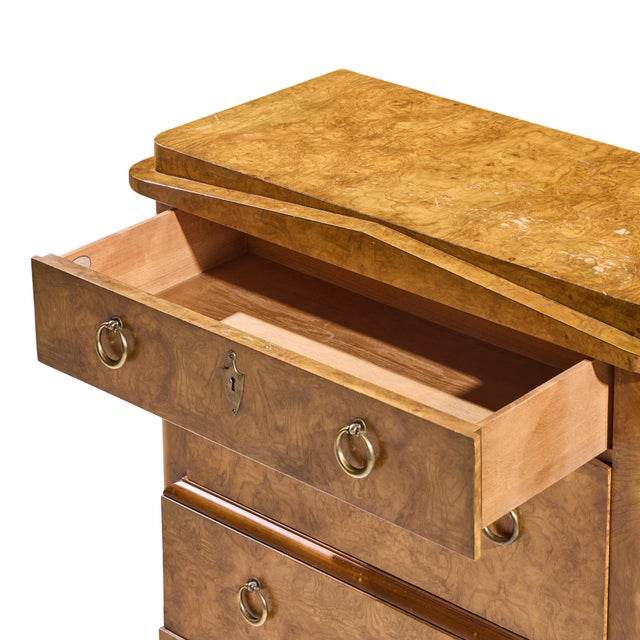Baker Neoclassical Burlwood and Brass Chest of Drawers Lowboy Dresser For Sale In Chicago - Image 6 of 10