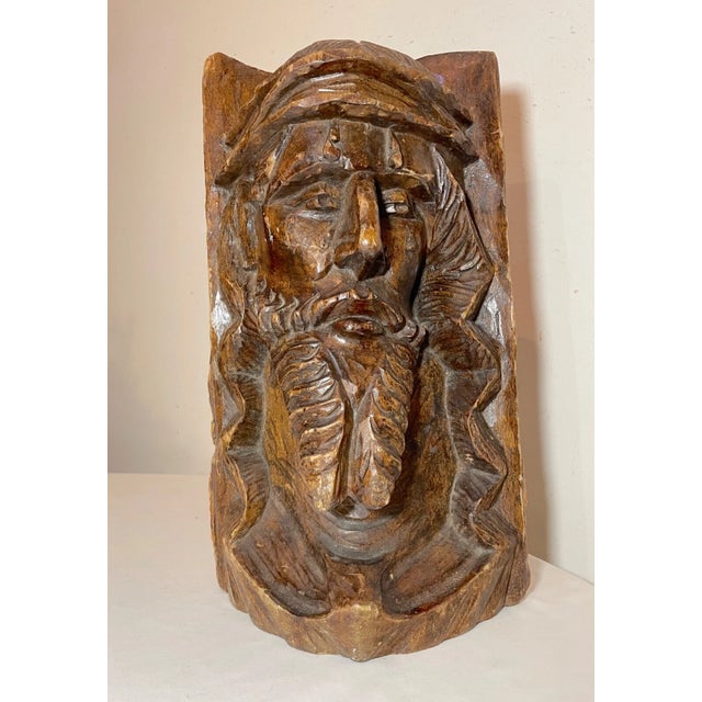 Large Antique Hand Carved Wood Folk Art Religious Jesus Christ Sculpture Bust For Sale In New York - Image 6 of 13