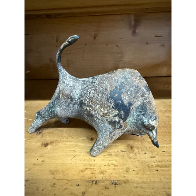 Metal Vintage, Mid-Century Modern Cast Iron Bull Sculpture Designed by Japanese Artist Miyazawa Kanae For Sale - Image 7 of 8