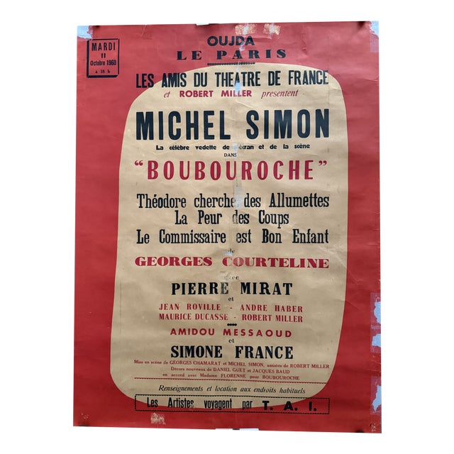 Friends of the Theatre of France Boubouroche Poster from Michel Simon, 1960 For Sale