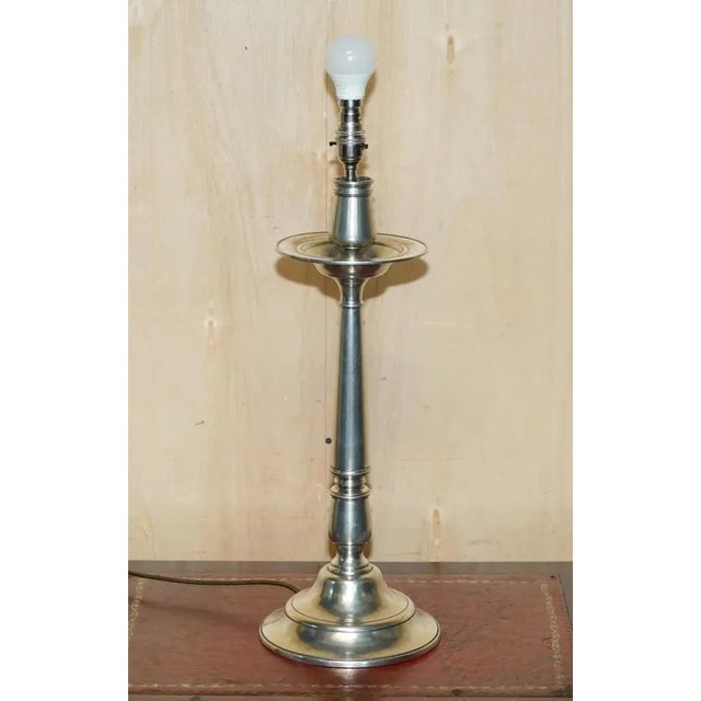 Large Pewter Candleholder Table Lamp, Italy For Sale - Image 3 of 11