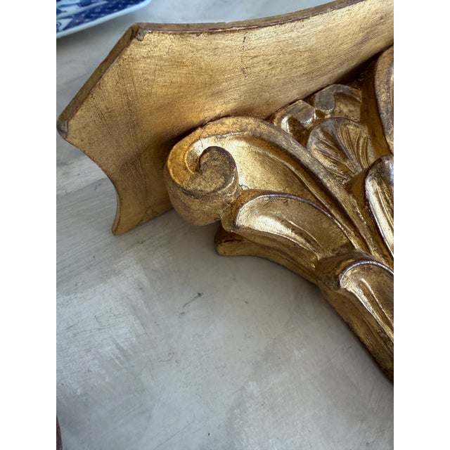 Gold Vintage Italian Gilt Wall Shelf Sconce Carved Wood Italy Florentine Style For Sale - Image 8 of 10
