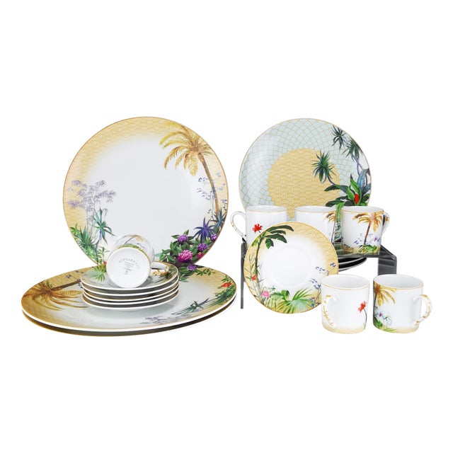 Tropical Coffee and Dessert Service in Limoges Porcelain by Bernardaud, France, 2010s, Set of 21 For Sale