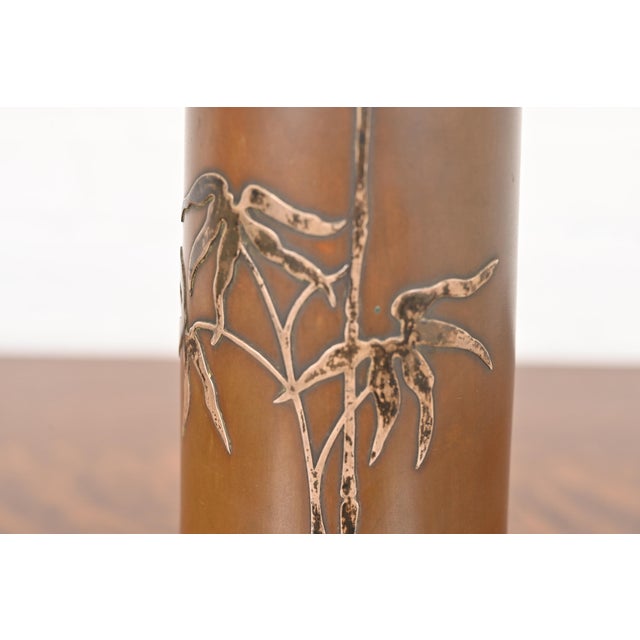 Metal Heintz Arts & Crafts Sterling Silver on Bronze Vase For Sale - Image 7 of 12