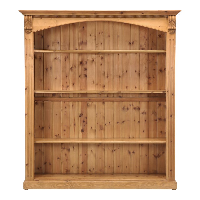 English Pine Country Bookcase Over 6 Feet Wide, Traditional Beeswax by Chrispyn For Sale