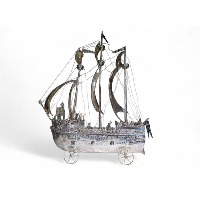 English Silvered Metal Ship, 1880s For Sale - Image 10 of 18