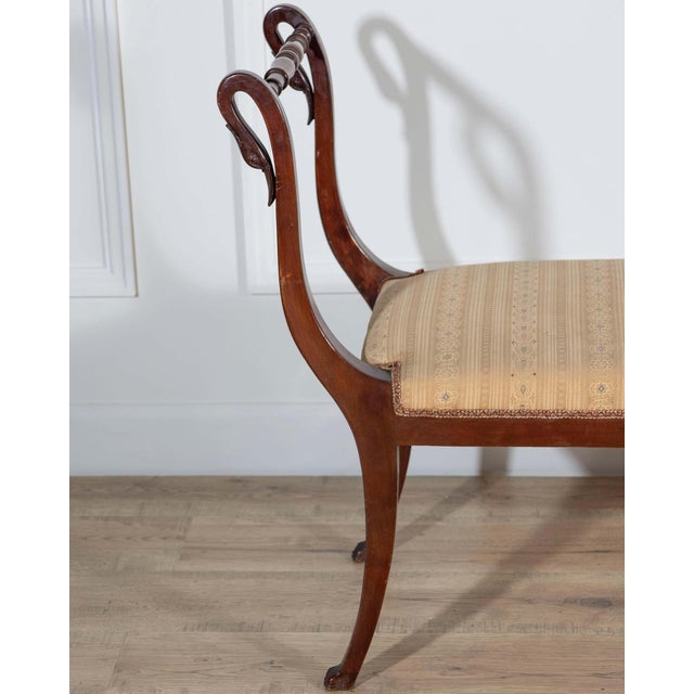 Brown 19th Century Neapolitan Empire Bench in Solid Mahogany with Swan Motifs For Sale - Image 8 of 9