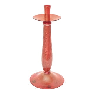 Vintage Murano Barovier E Toso Monumental Red and Gold Aventurine Glass Tall Candlestick For Sale