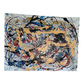 “After Pollock #3 by John Frates, #1744, 24x32x1/2 In., on Wood, Mid-Century Modern, Coa With Its Invoice For Sale