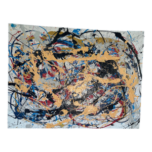 “After Pollock #3 by John Frates, #1744, 24x32x1/2 In., on Wood, Mid-Century Modern, Coa With Its Invoice