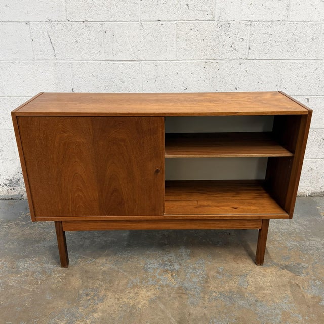 Mid-Century Modern Danish Modern Teak Low Sideboard With 4 Drawers and Sliding Door, Circa 1960s For Sale - Image 3 of 10