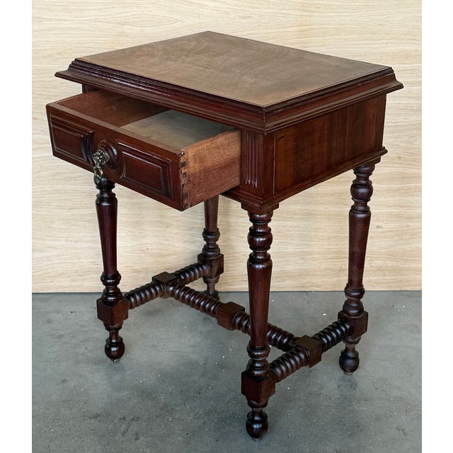 Wood 1900-1909 Pair of Spanish Nightstands With One Drawer and Low Shelve and Lentil Legs For Sale - Image 7 of 12