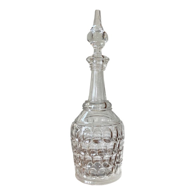 Antique 19th Century Mold Blown Clear Glass Argus Pattern Decanter For Sale